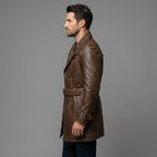 Men's Brown Leather Trench Coat