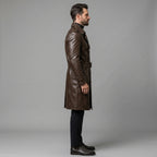 Men's Brown Leather Trench Coat