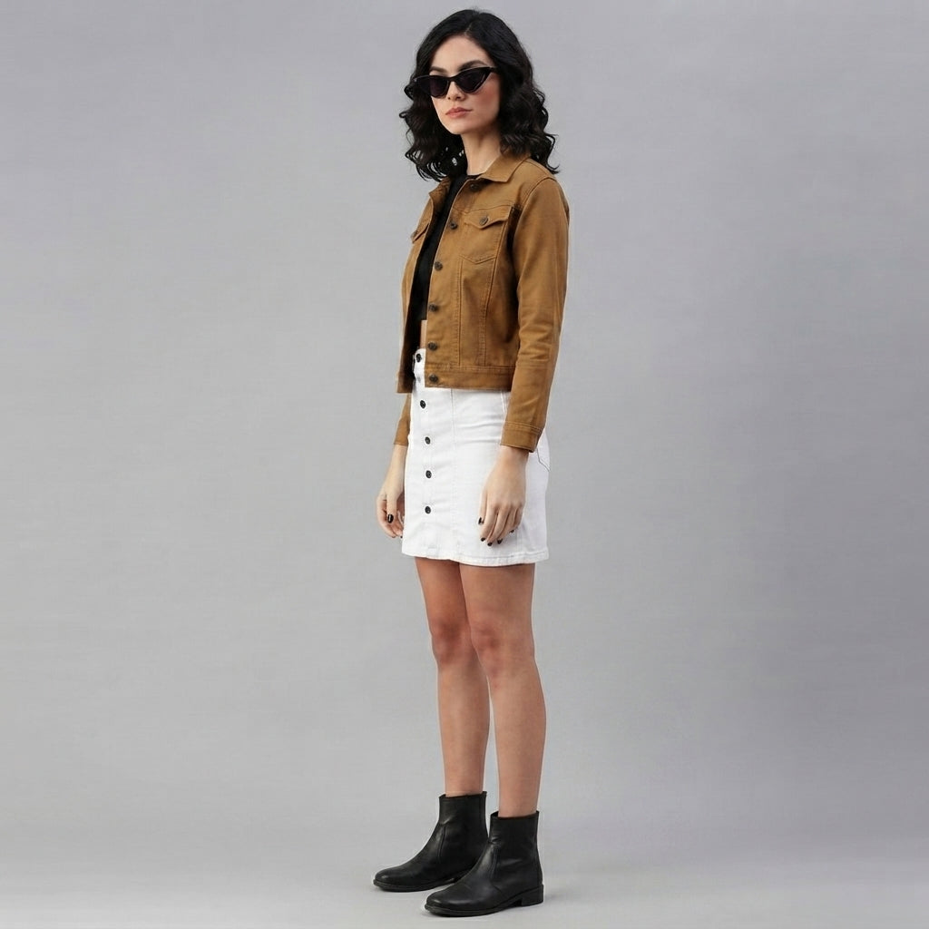 Buy Roman Brown Classic Cotton Denim Jacket  for Women's