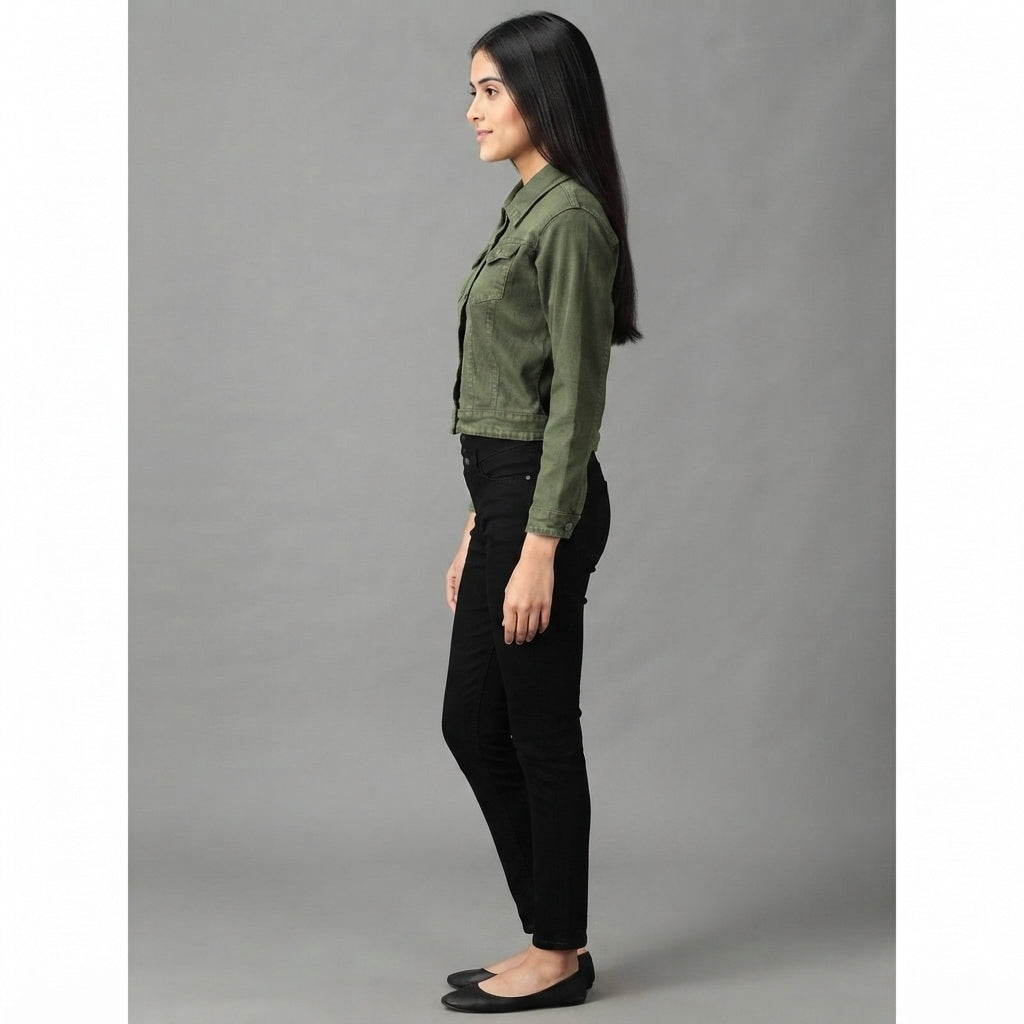 Buy Roman Olive Classic Cotton Denim Jacket  for Women's