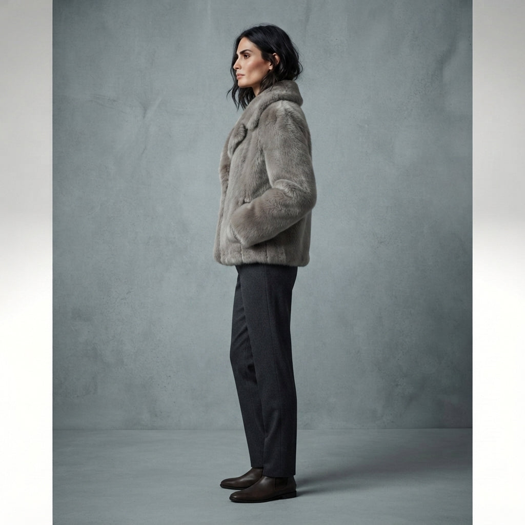 Women's Grey Shearling Jacket