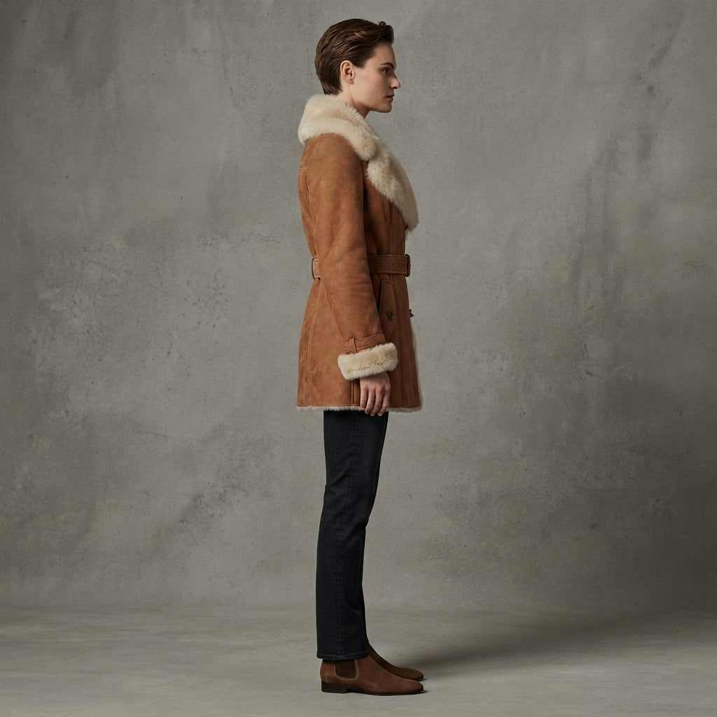 Women's Brown Beige Shearling Jacket