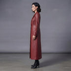 Women's  Faux Burgundy Leather Trench Coat
