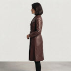 Women's  Faux Brown Leather Trench Coat