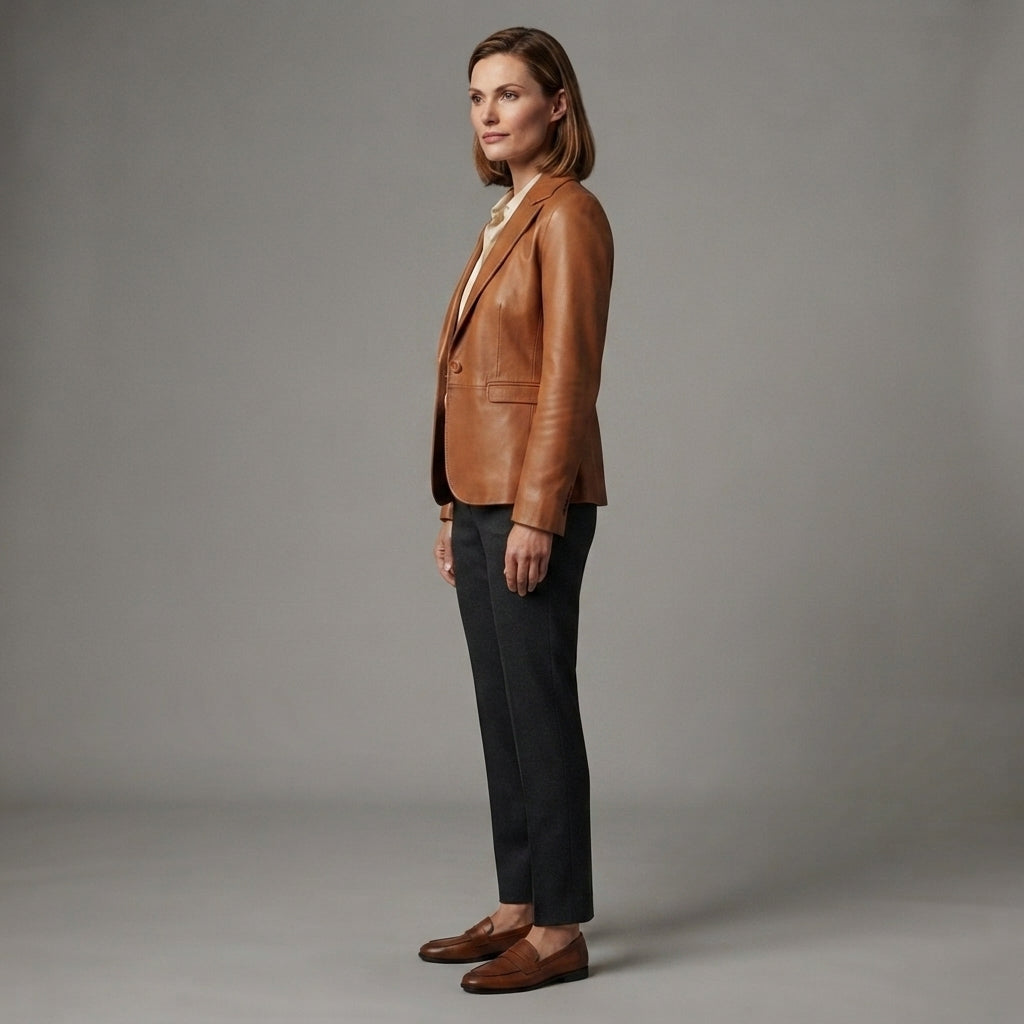 Women's Tan Brown  Leather Blazer