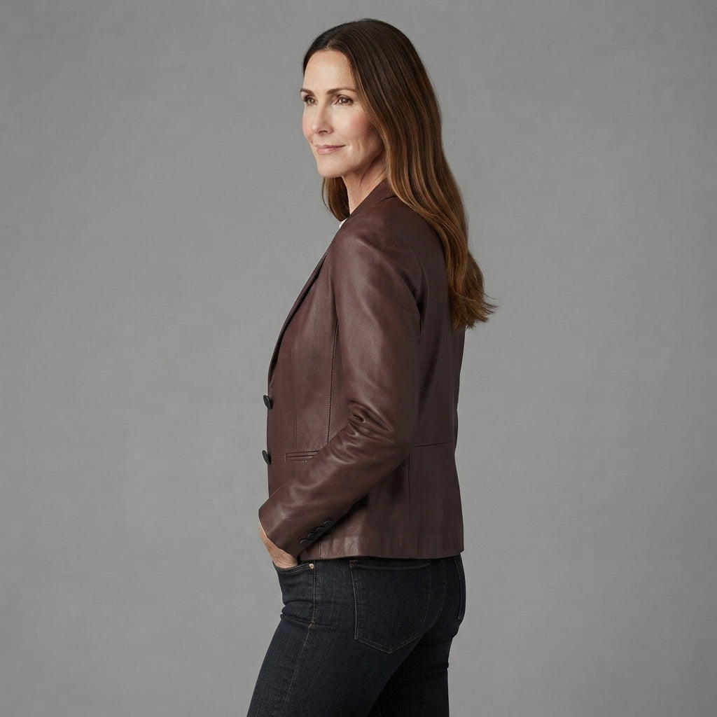 Women's Brown  Leather Blazer