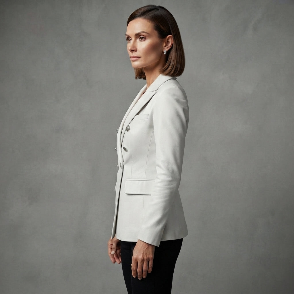 Women's White  Leather Blazer