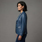 Women's Blue  Leather Blazer