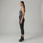 Women's Black  Leather Capri