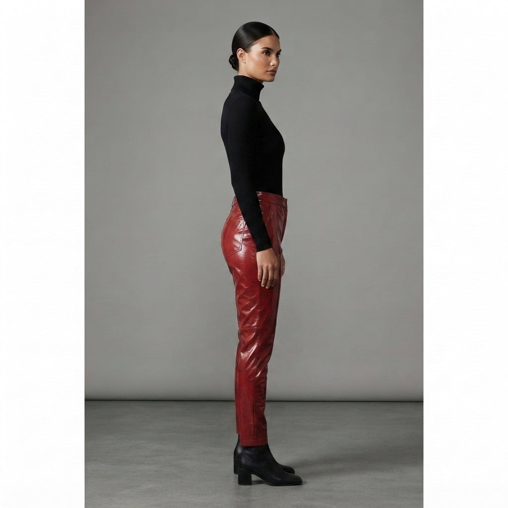 Women's Bargundy   Leather Capri