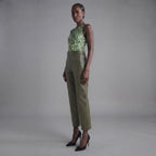 Women's Green  Leather Capri