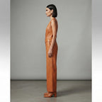 Women's Orange  Leather Jumpsuit
