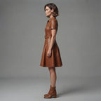 Buy Women's Brown Half Sleeves Leather Dress