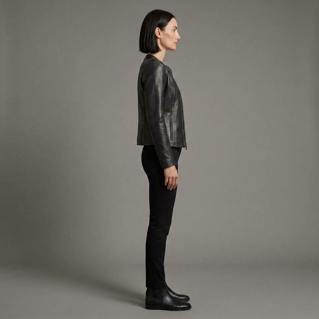Women's Black Leather Biker Jacket