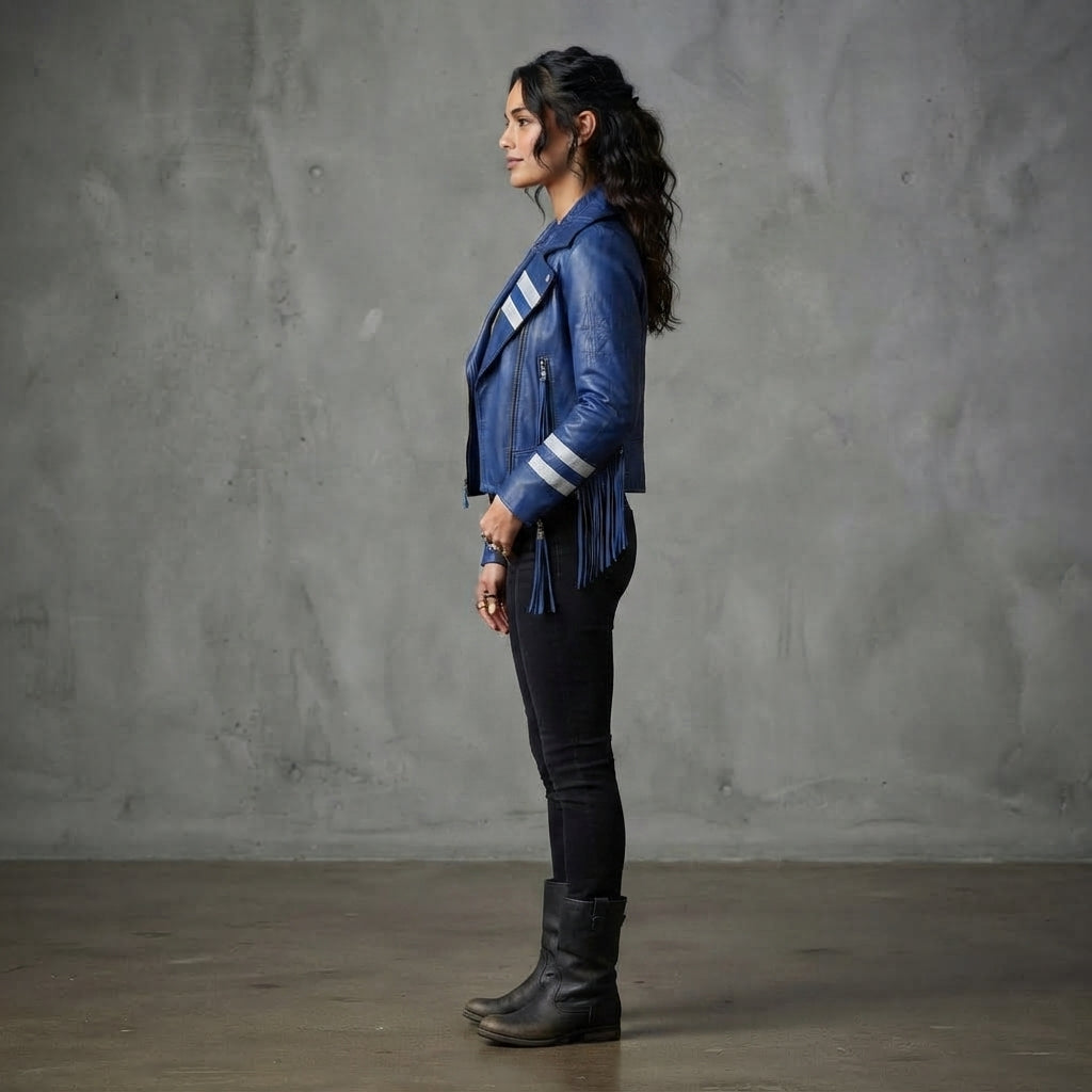 Women's Blue & White Leather Jacket