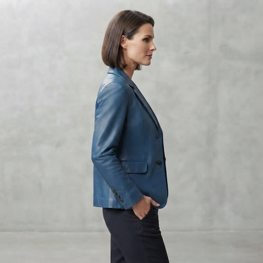 Women's Blue Leather Jacket