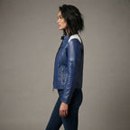 Women's Blue Leather Jacket
