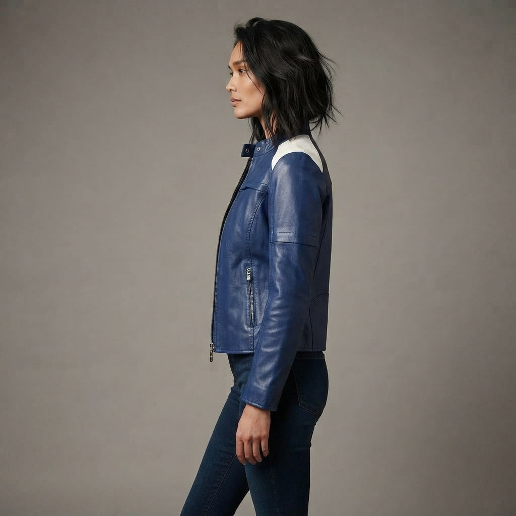 Women's Blue Leather Jacket