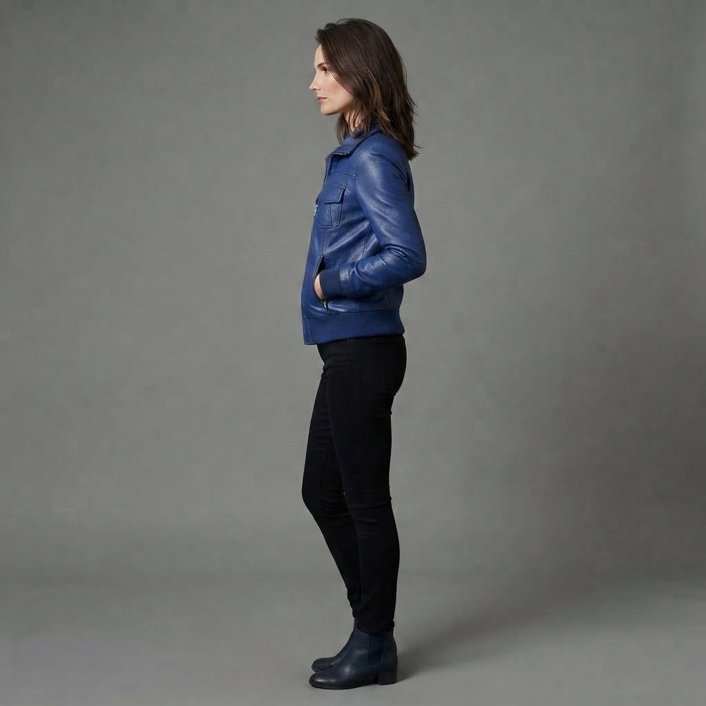 Women's Blue Leather Jacket