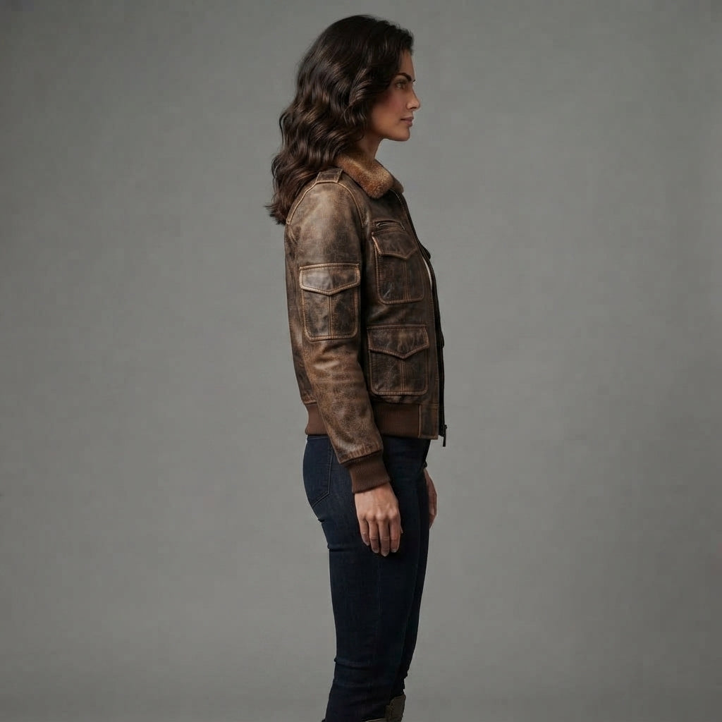 Women's  Brown distressed Leather Jacket