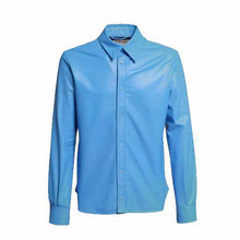 Load image into Gallery viewer, Sky Blue Lambskin Leather Shirt Men
