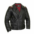 Studded Leather Jackets for Men With Red Lining