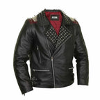 Studded Leather Jackets for Men With Red Lining