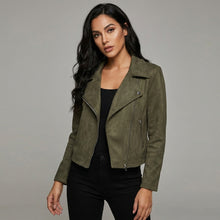 Load image into Gallery viewer, Women's Suede Zip-Up Moto Biker Jacket

