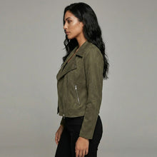 Load image into Gallery viewer, Women's Suede Zip-Up Moto Biker Jacket
