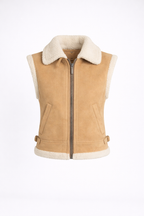 Women's Camel Suede Cropped Shearling Vest