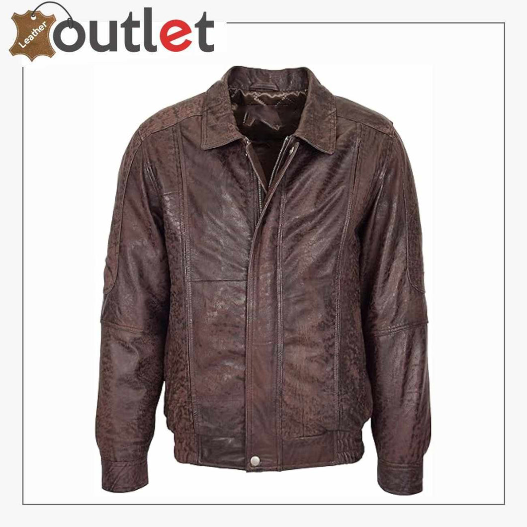 Mens Leather Bomber Jacket with Fur Collar