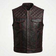 Laden Sie das Bild in den Galerie-Viewer, Men’s Leather Motorcycle Vest with Diamond Stitch – Biker Riding Vest

