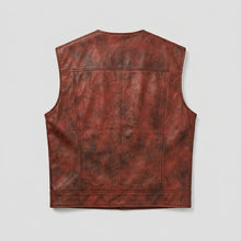 Laden Sie das Bild in den Galerie-Viewer, Men’s Vintage Red Leather Biker Vest – Classic Motorcycle Riding Vest
