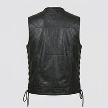 Laden Sie das Bild in den Galerie-Viewer, Men’s Black Sheepskin Leather Biker Vest – Premium Motorcycle Vest
