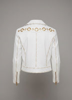 Signature Schneewittchen-Leder-Bikerjacke – Goldbesetzte Luxus-Motorradjacke