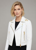 Signature Schneewittchen-Leder-Bikerjacke – Goldbesetzte Luxus-Motorradjacke