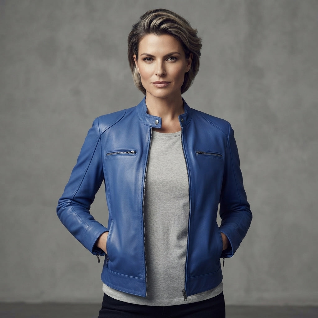 Women's Blue Leather Jacket