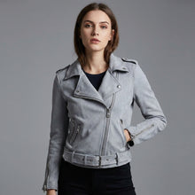 Load image into Gallery viewer, Women's Cropped Suede Moto Jacket
