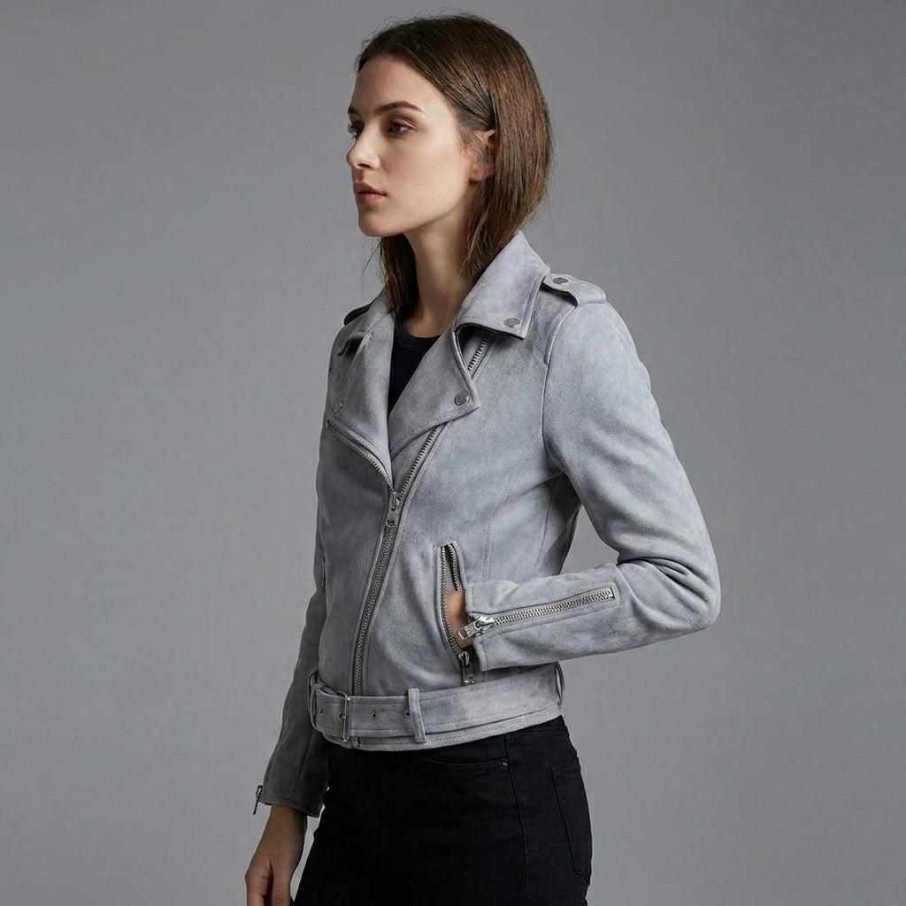Women's Cropped Suede Moto Jacket