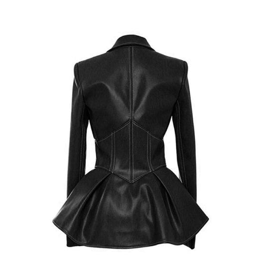 Damen schwarzes Kleid Lederjacke