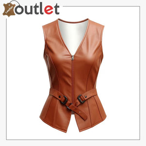 Women Brown Leather Vest