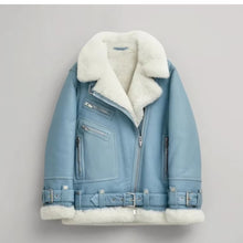 Load image into Gallery viewer, Women Light Blue B3 RAF Aviator Leather Jacket Leather Outlet
