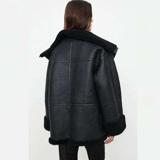 Damen B3 RAF Pilotenjacke aus schwarzem Shearling-Lammfell