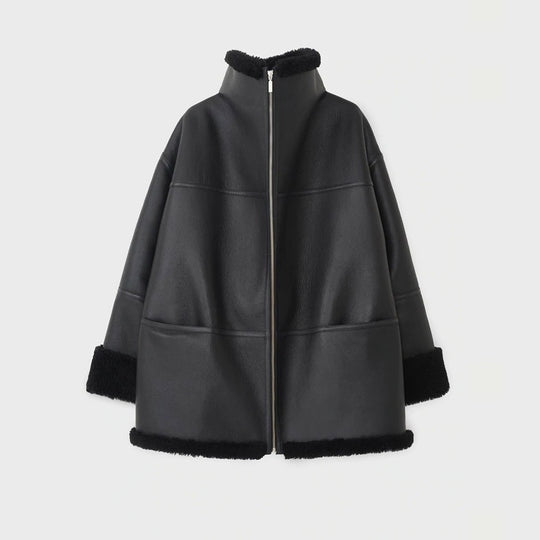 Damen B3 RAF Pilotenjacke aus schwarzem Shearling-Lammfell