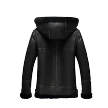 Load image into Gallery viewer, Women&#39;s Black Bomber B3 Hooded Aviator Leather Jacket Leather Outlet
