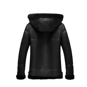 Women's Black Bomber B3 Hooded Aviator Leather Jacket Leather Outlet