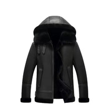Load image into Gallery viewer, Women&#39;s Black Bomber B3 Hooded Aviator Leather Jacket Leather Outlet

