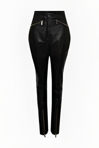 Women's Black Leather Biker Pants