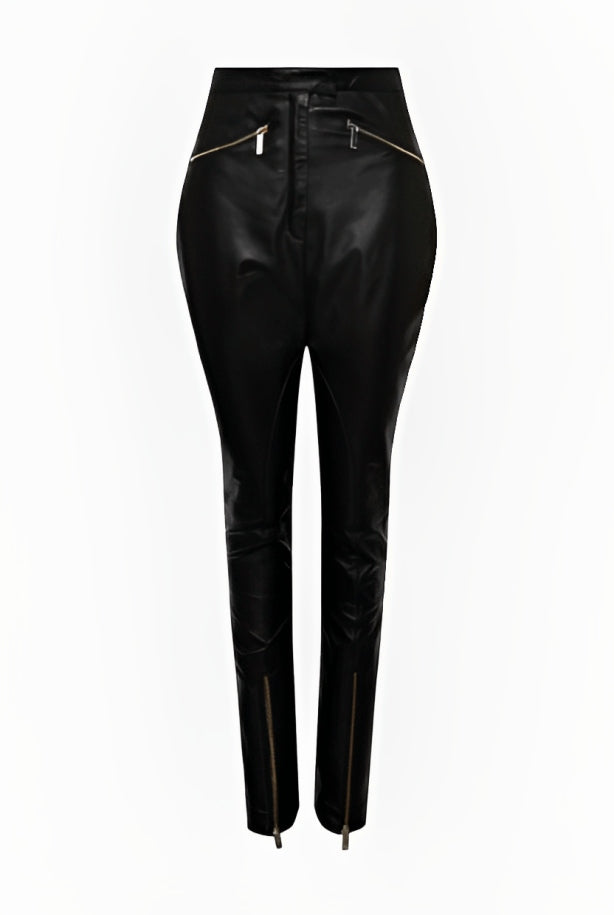 Women's Black Leather Biker Pants
