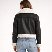 Laden Sie das Bild in den Galerie-Viewer, Women's Black Leather &amp; White Shearling Jacket
